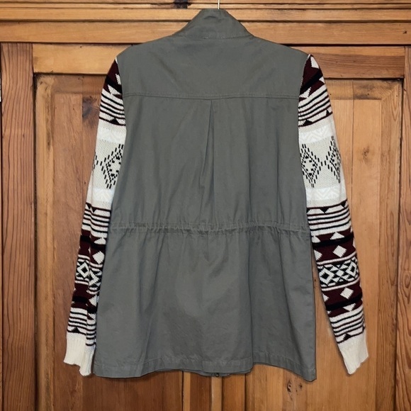 E&M Army Green Anorak fair isle sleeves Jacket Sz. MD - Picture 9 of 14